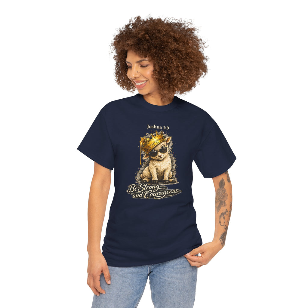 Joshua 1:9 Lion and Lamb Tee — "Be Strong and Courageous / God Is With You" Inspirational Graphic T-Shirt