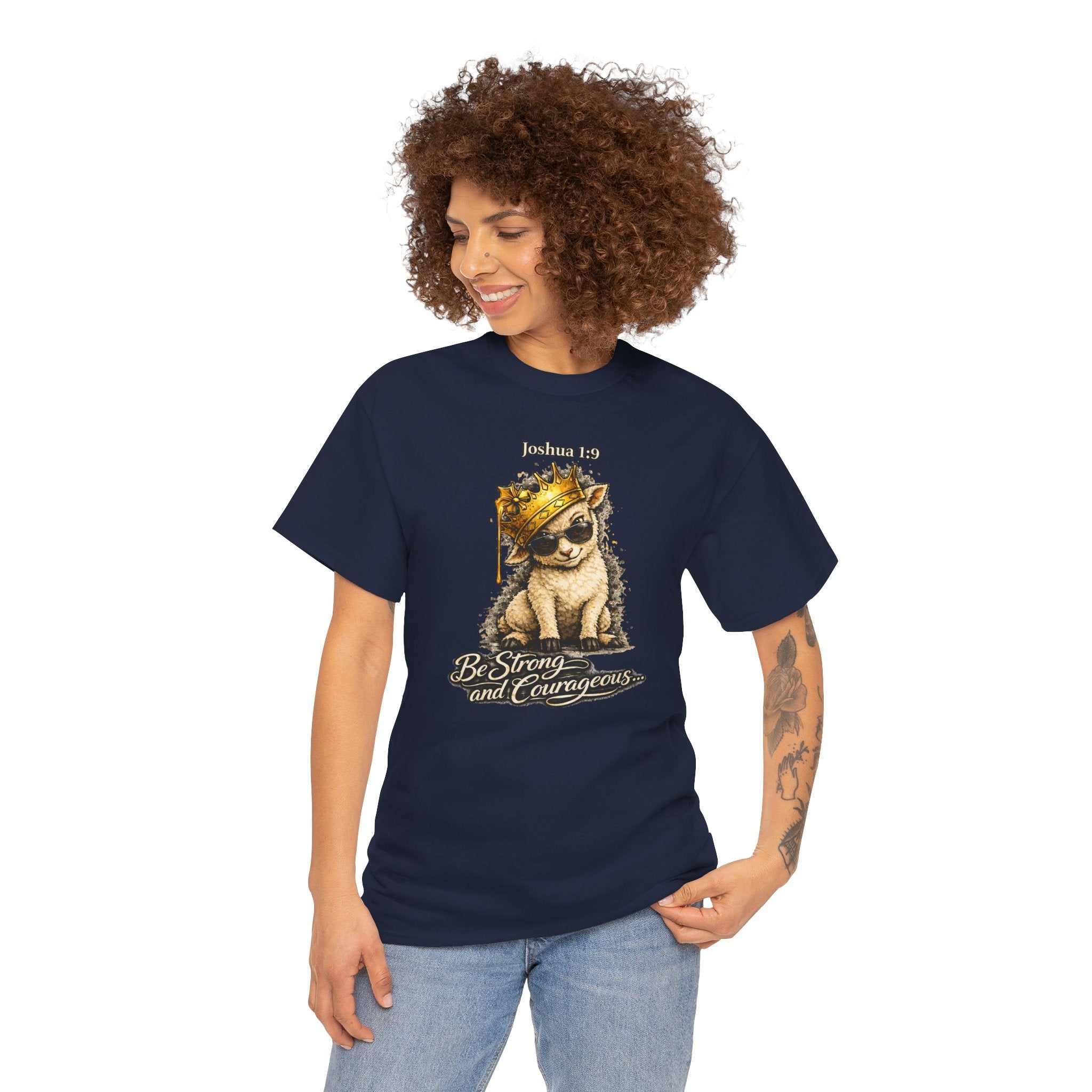 Joshua 1:9 Lion and Lamb Tee — "Be Strong and Courageous / God Is With You" Inspirational Graphic T-Shirt