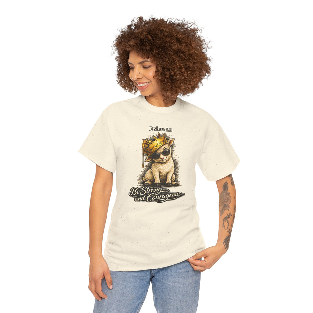 Joshua 1:9 Lion and Lamb Tee — "Be Strong and Courageous / God Is With You" Inspirational Graphic T-Shirt