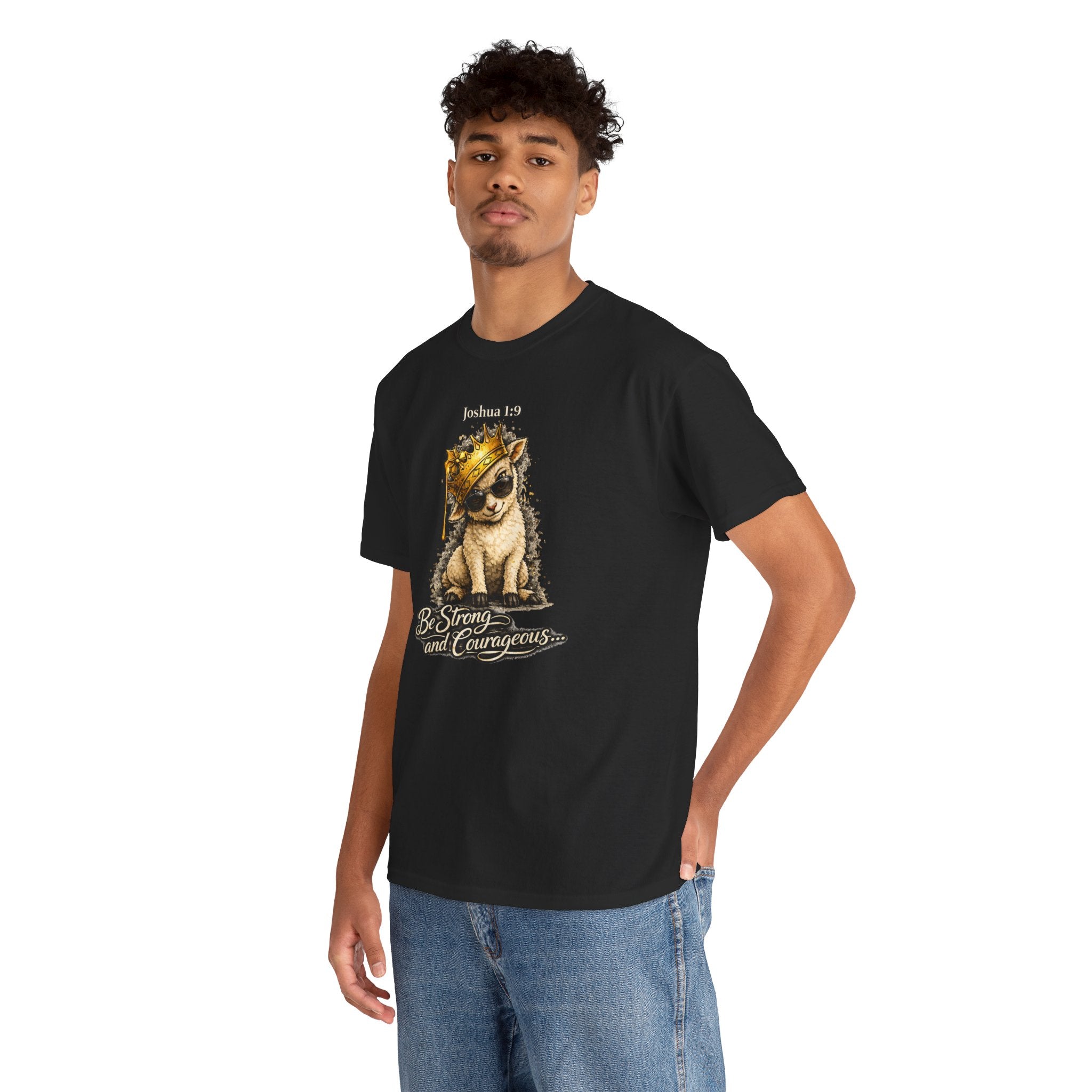 Joshua 1:9 Lion and Lamb Tee — "Be Strong and Courageous / God Is With You" Inspirational Graphic T-Shirt