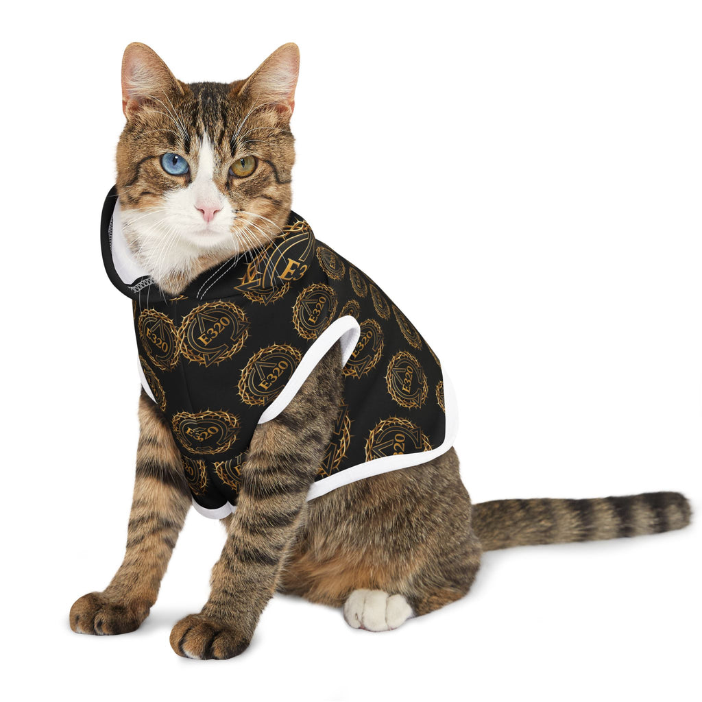 Pet Hoodie — Luxe Black & Gold Crest Pattern Hooded Dog Sweatshirt
