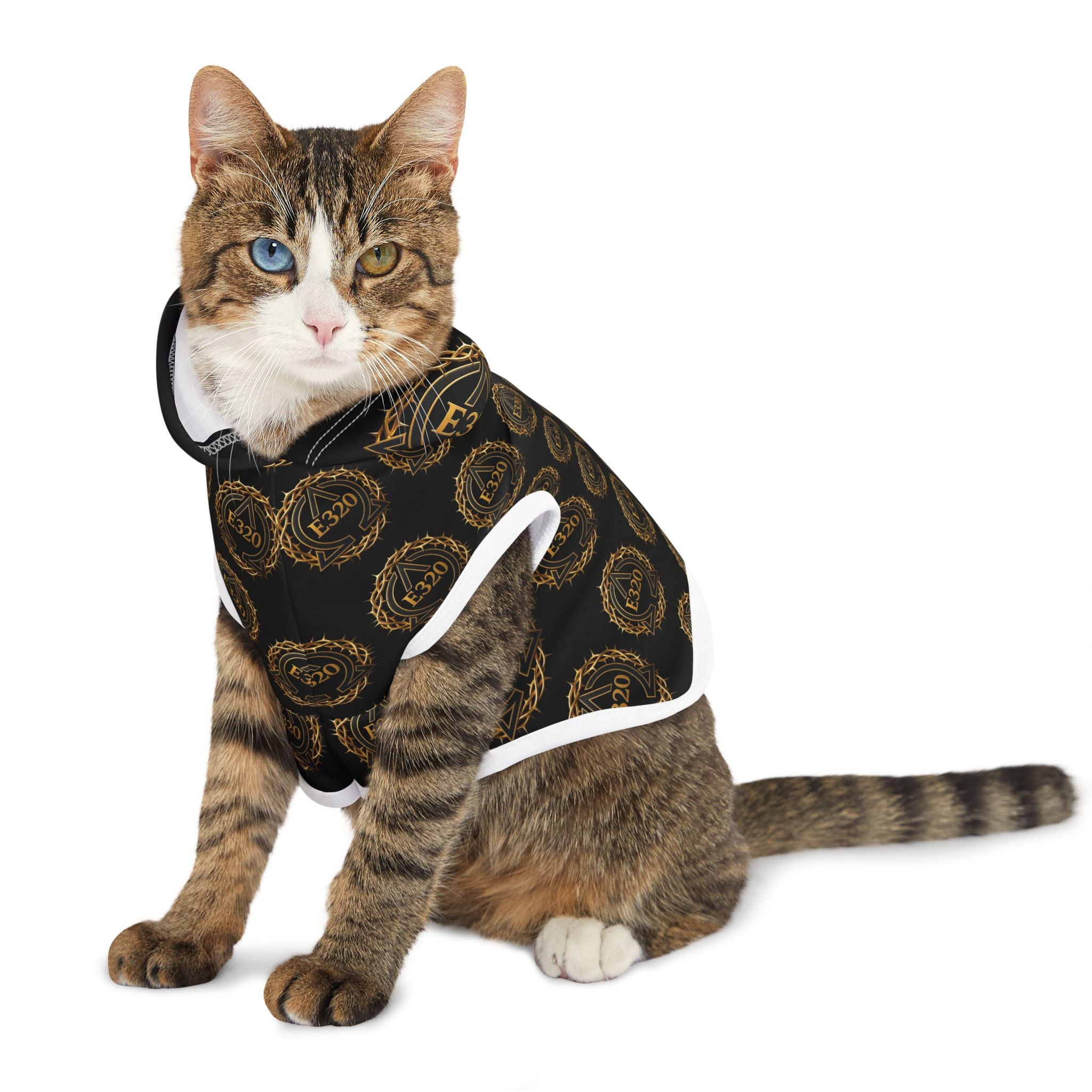 Pet Hoodie — Luxe Black & Gold Crest Pattern Hooded Dog Sweatshirt