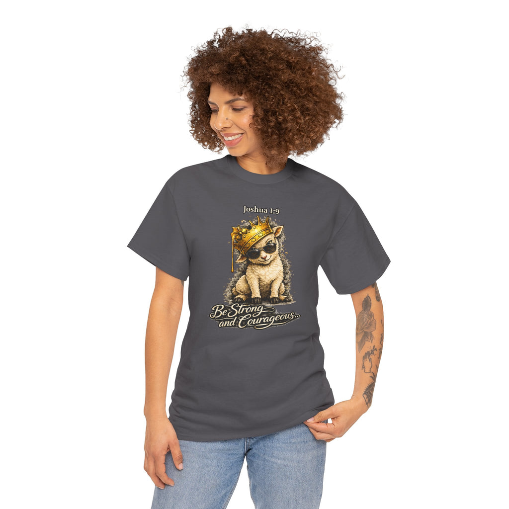 Joshua 1:9 Lion and Lamb Tee — "Be Strong and Courageous / God Is With You" Inspirational Graphic T-Shirt