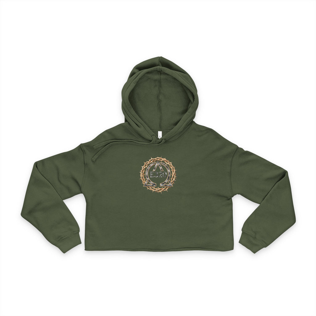 Women's Gym Workout 3/4 Hoodie Digital Camo Crown of Thorns Wreath | Olive Green