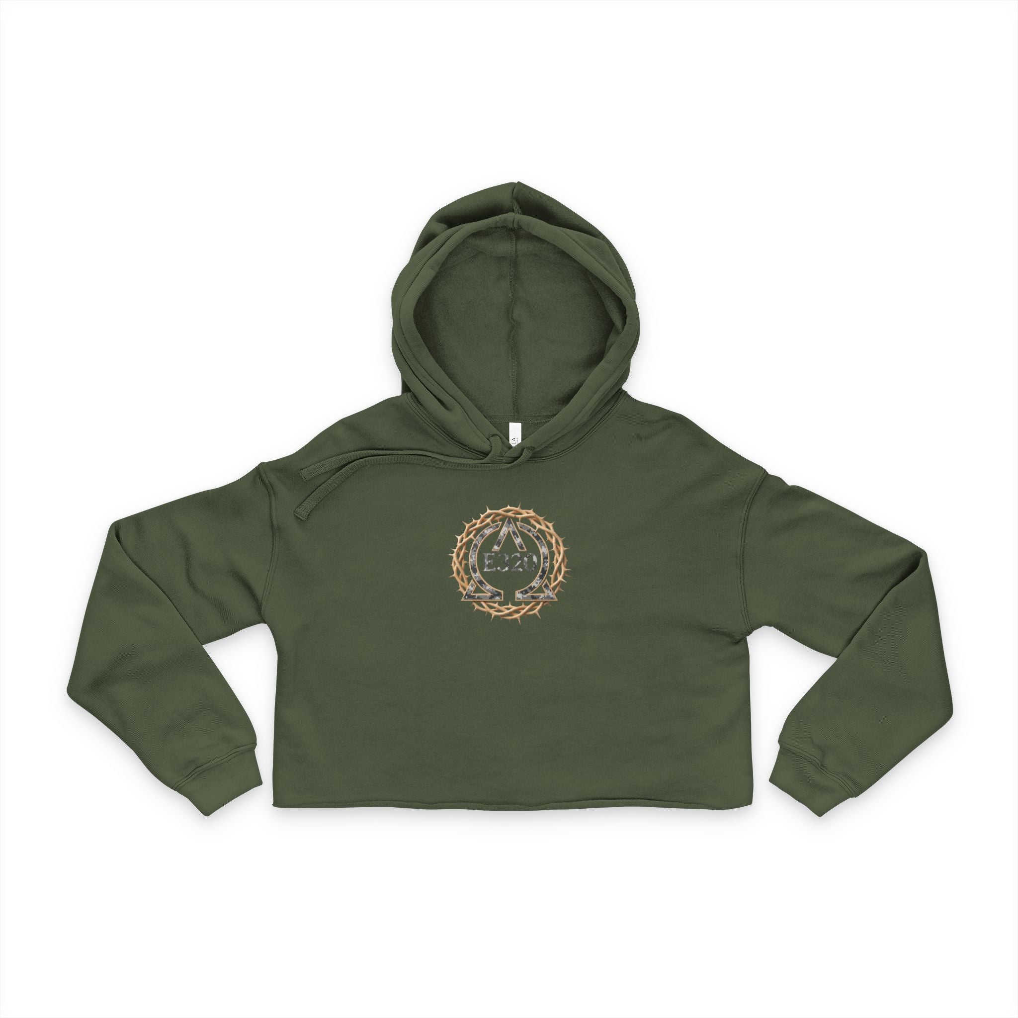 Women's Gym Workout 3/4 Hoodie Digital Camo Crown of Thorns Wreath | Olive Green