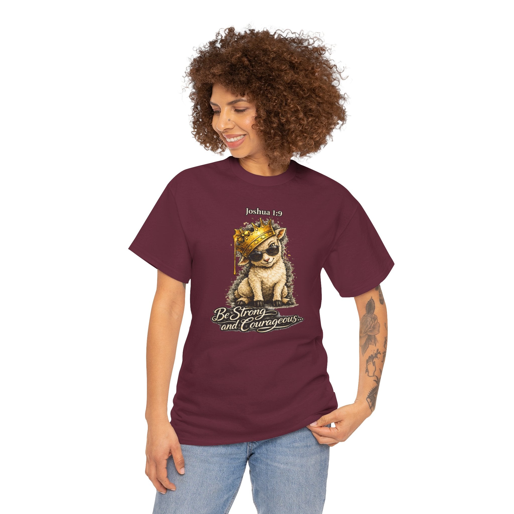 Joshua 1:9 Lion and Lamb Tee — "Be Strong and Courageous / God Is With You" Inspirational Graphic T-Shirt