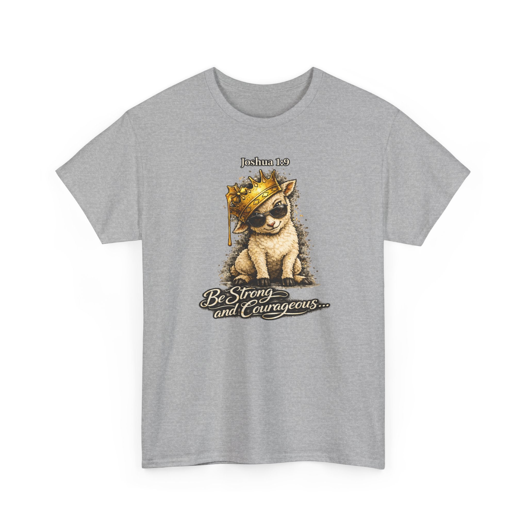 Joshua 1:9 Lion and Lamb Tee — "Be Strong and Courageous / God Is With You" Inspirational Graphic T-Shirt