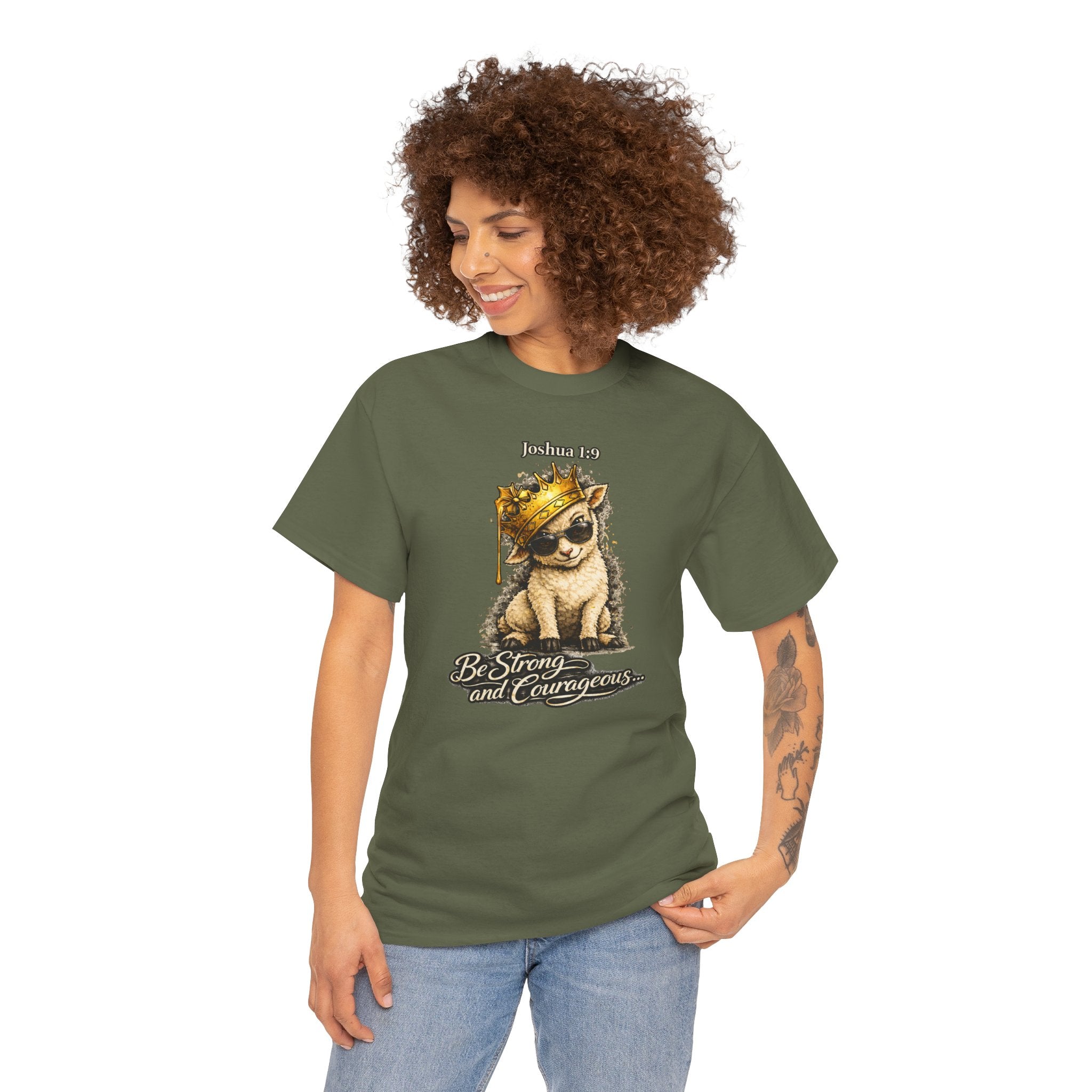 Joshua 1:9 Lion and Lamb Tee — "Be Strong and Courageous / God Is With You" Inspirational Graphic T-Shirt