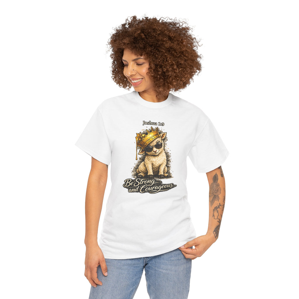 Joshua 1:9 Lion and Lamb Tee — "Be Strong and Courageous / God Is With You" Inspirational Graphic T-Shirt