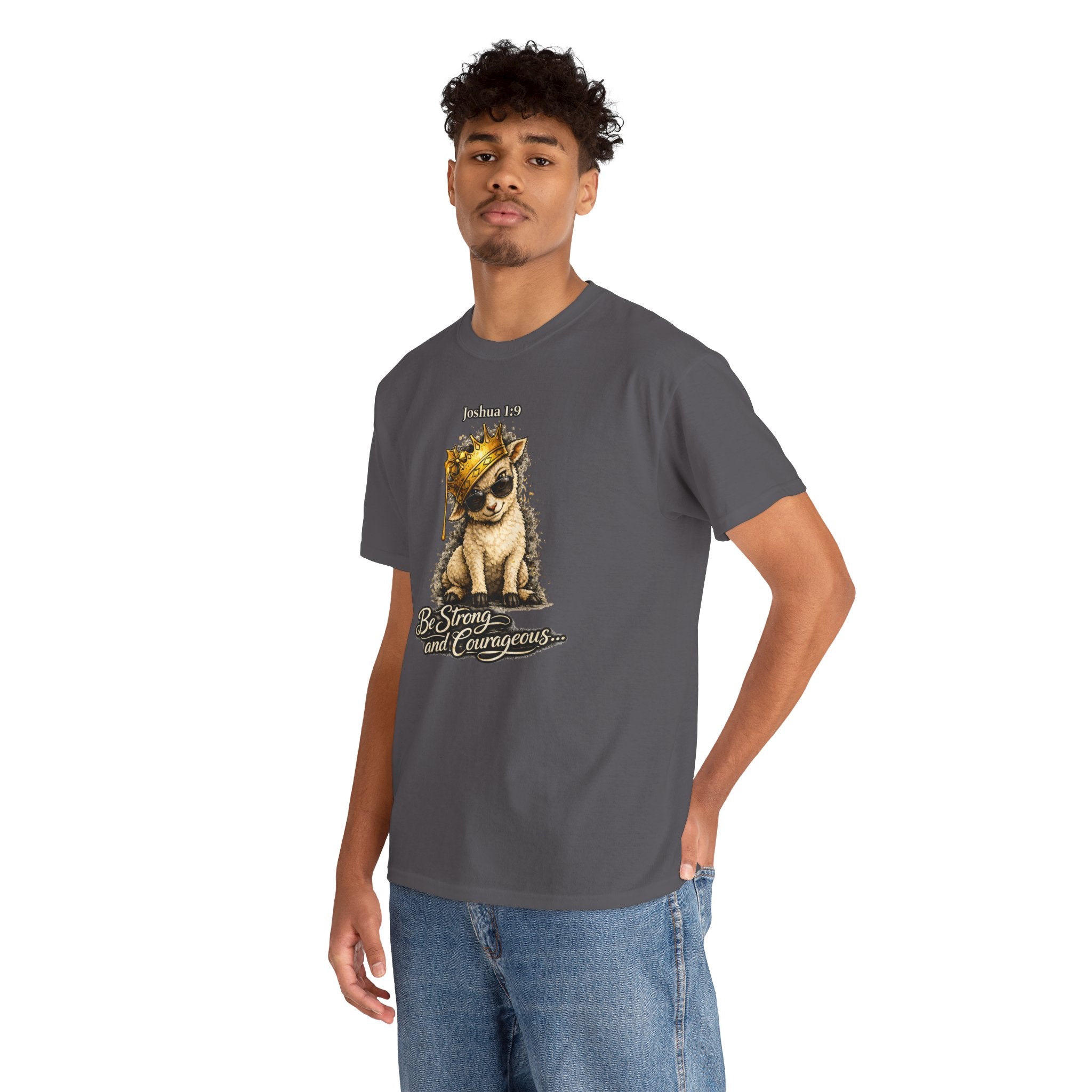 Joshua 1:9 Lion and Lamb Tee — "Be Strong and Courageous / God Is With You" Inspirational Graphic T-Shirt