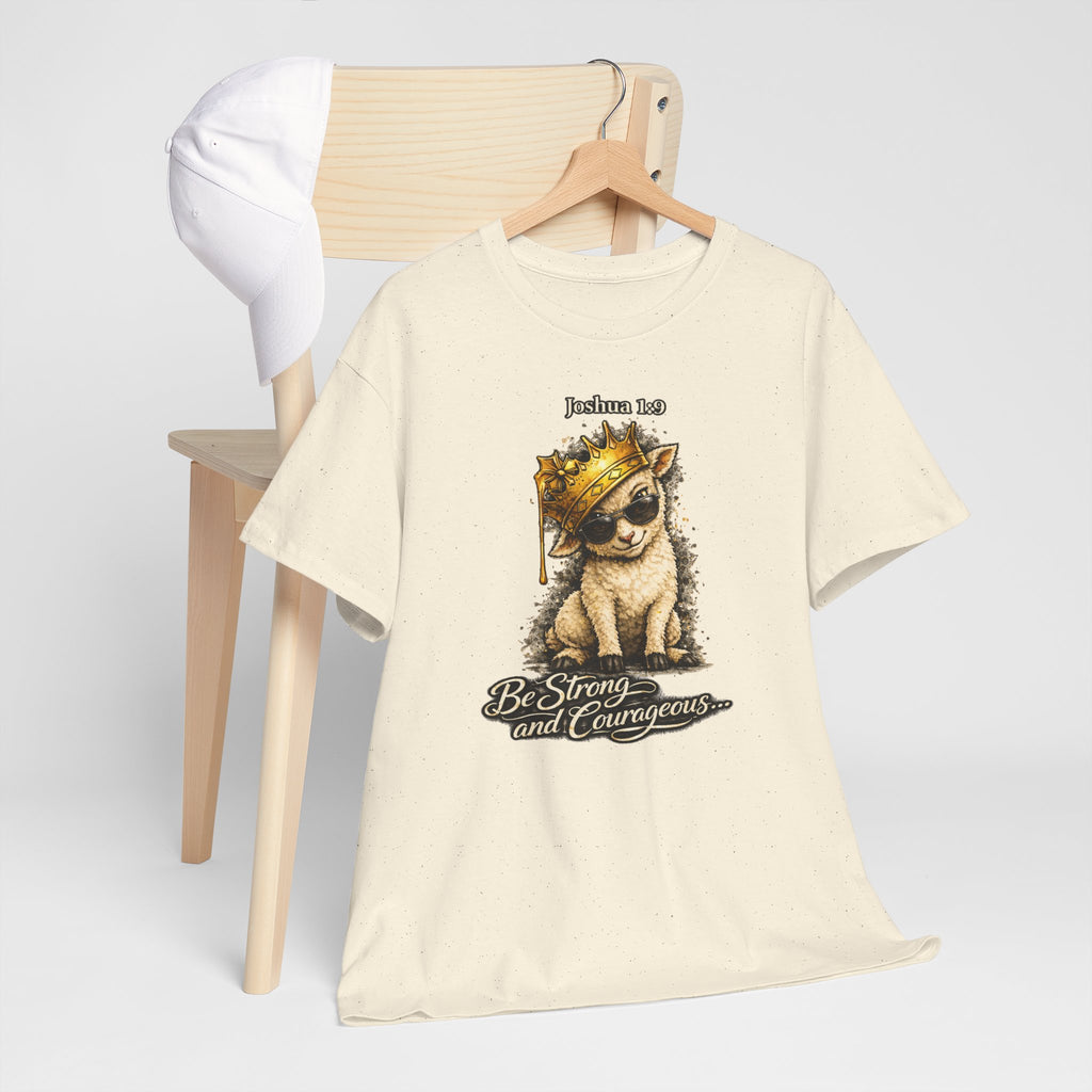 Joshua 1:9 Lion and Lamb Tee — "Be Strong and Courageous / God Is With You" Inspirational Graphic T-Shirt