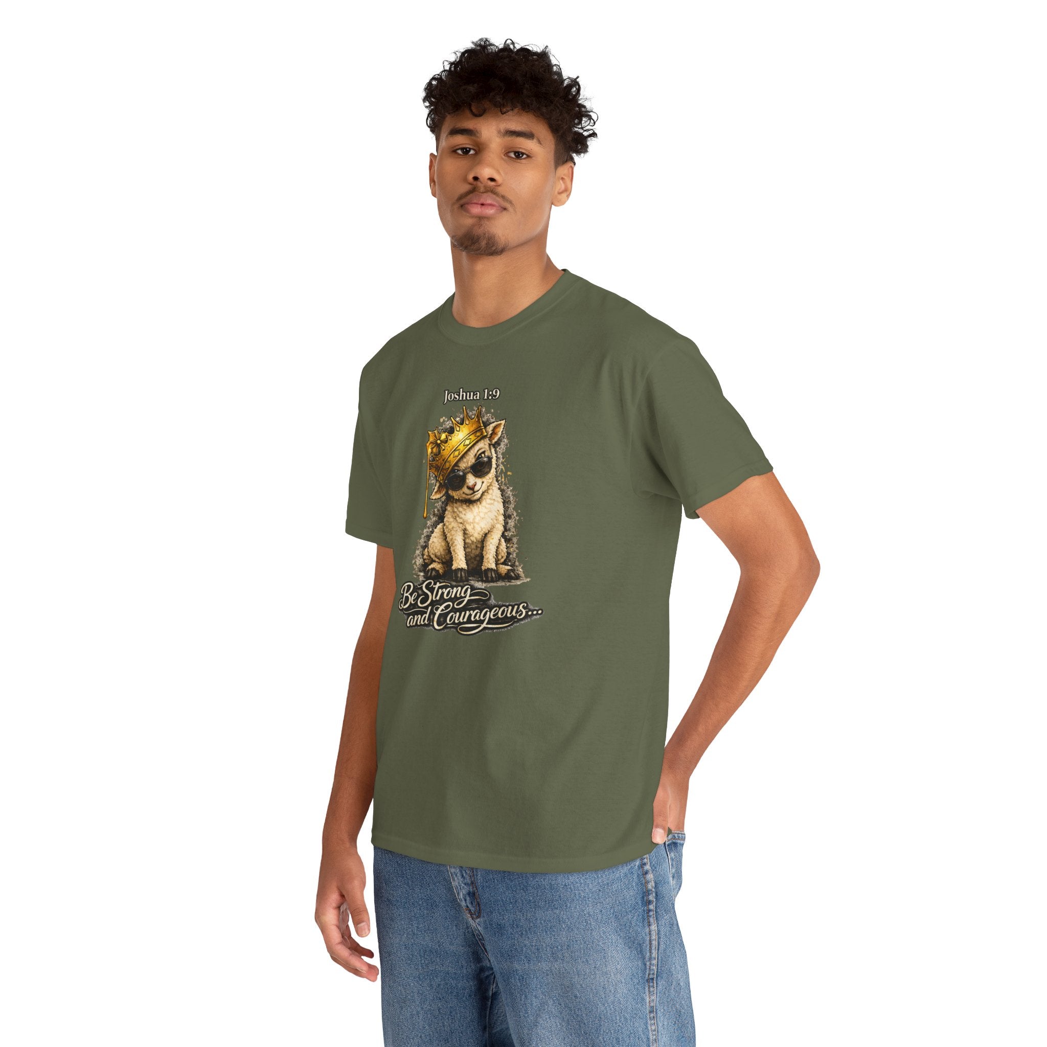 Joshua 1:9 Lion and Lamb Tee — "Be Strong and Courageous / God Is With You" Inspirational Graphic T-Shirt