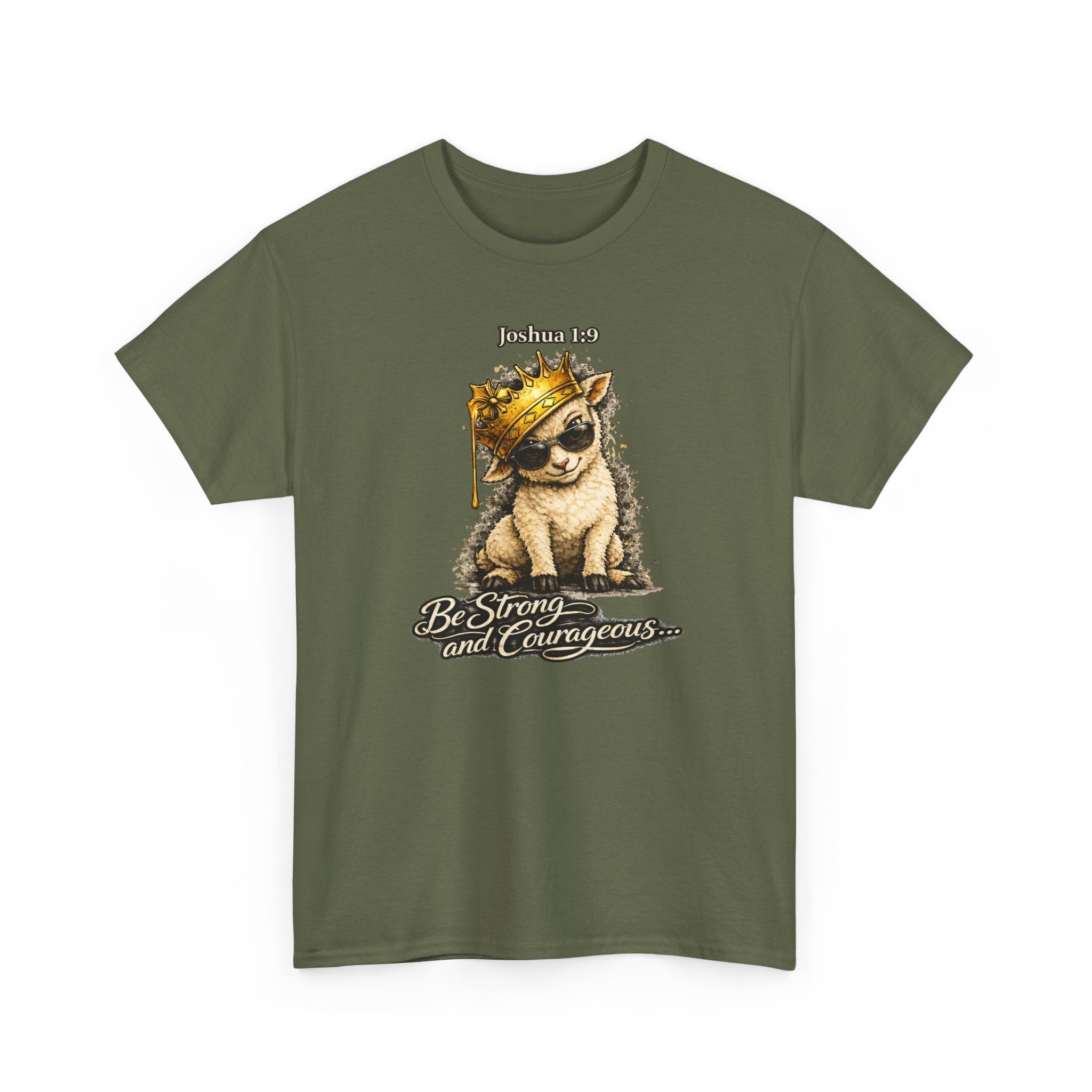 Joshua 1:9 Lion and Lamb Tee — "Be Strong and Courageous / God Is With You" Inspirational Graphic T-Shirt