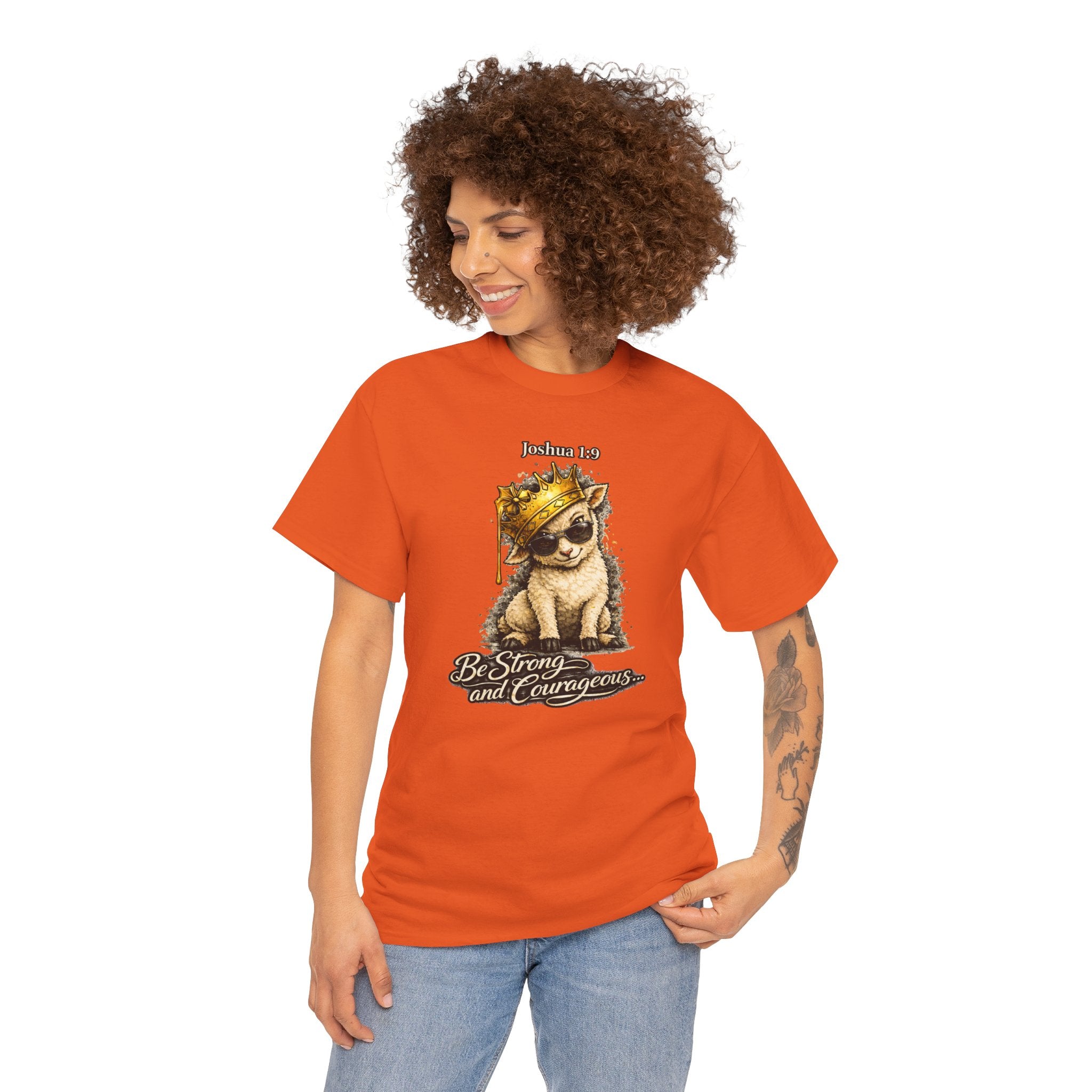 Joshua 1:9 Lion and Lamb Tee — "Be Strong and Courageous / God Is With You" Inspirational Graphic T-Shirt