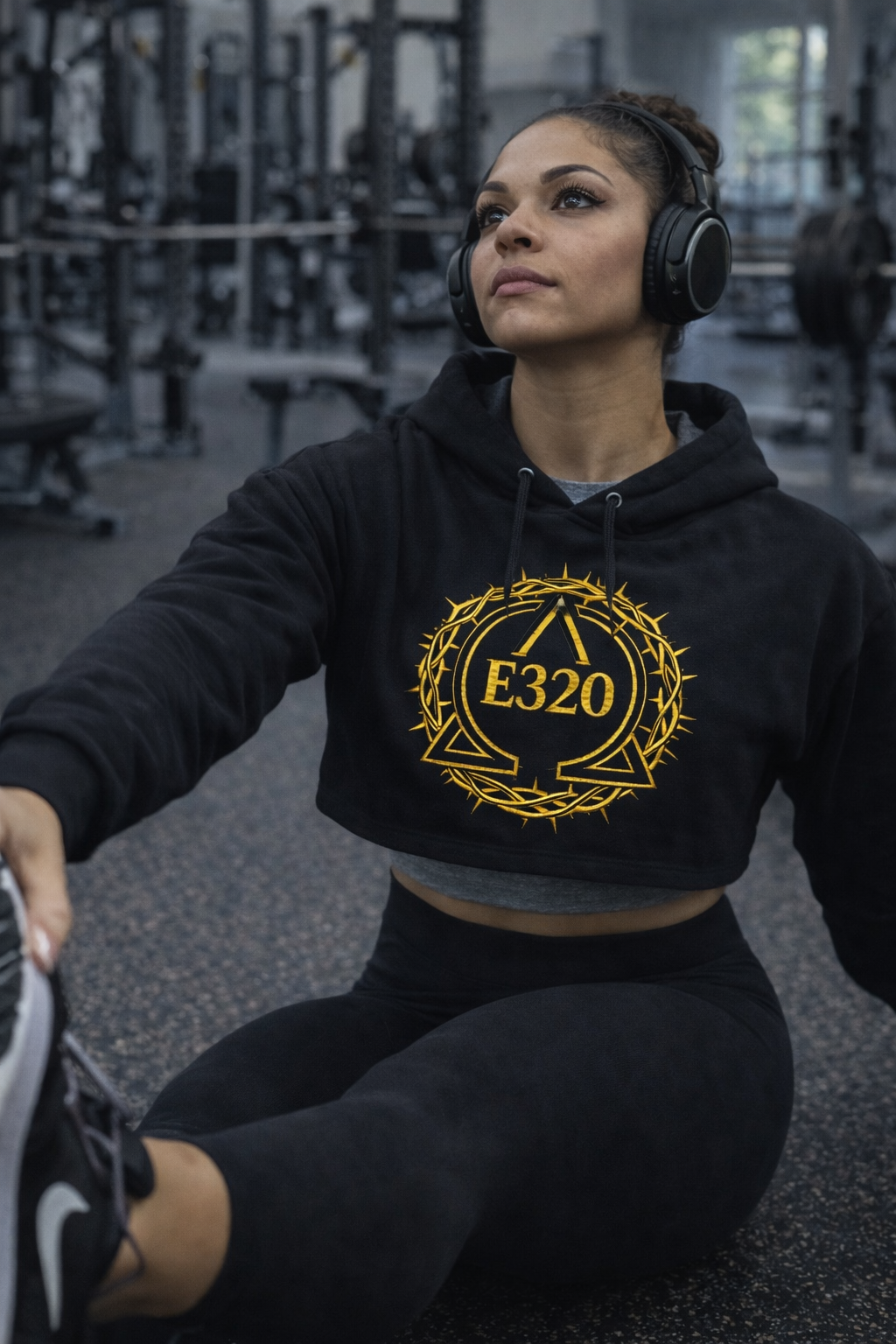 Women's Black and Gold Crown of Thorns Workout Hoodie Cropped Hoodie