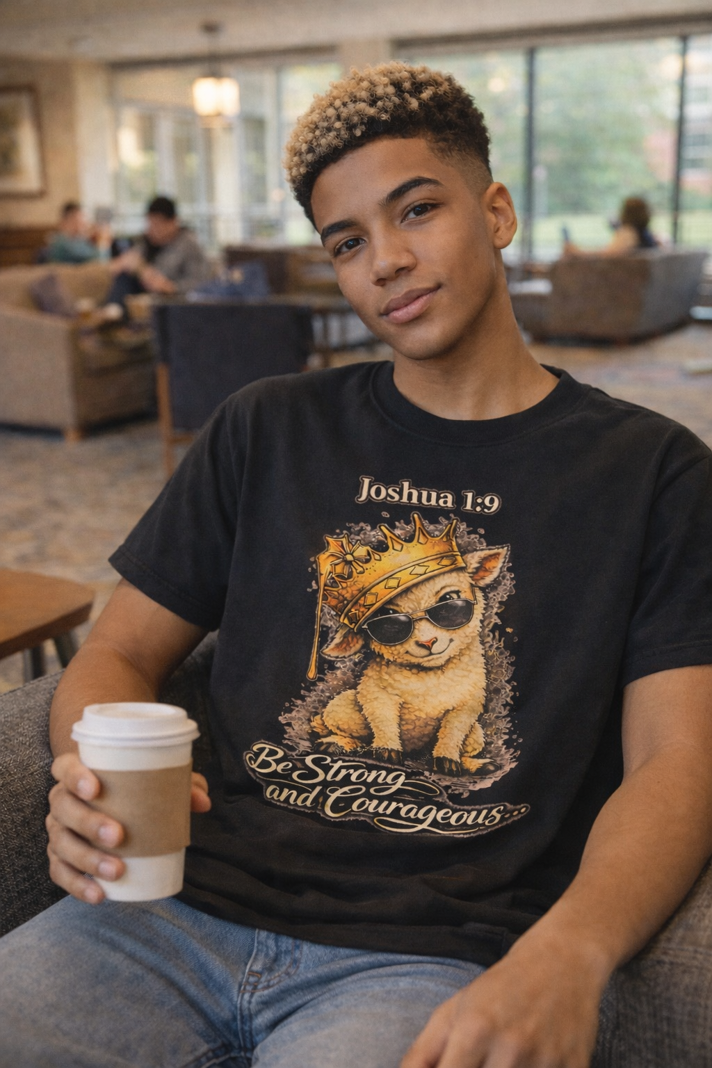 Joshua 1:9 Lion and Lamb Tee — "Be Strong and Courageous / God Is With You" Inspirational Graphic T-Shirt
