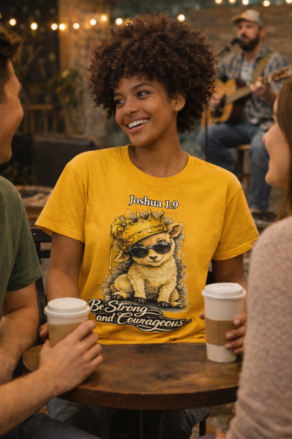 Joshua 1:9 Lion and Lamb Tee — "Be Strong and Courageous / God Is With You" Inspirational Graphic T-Shirt