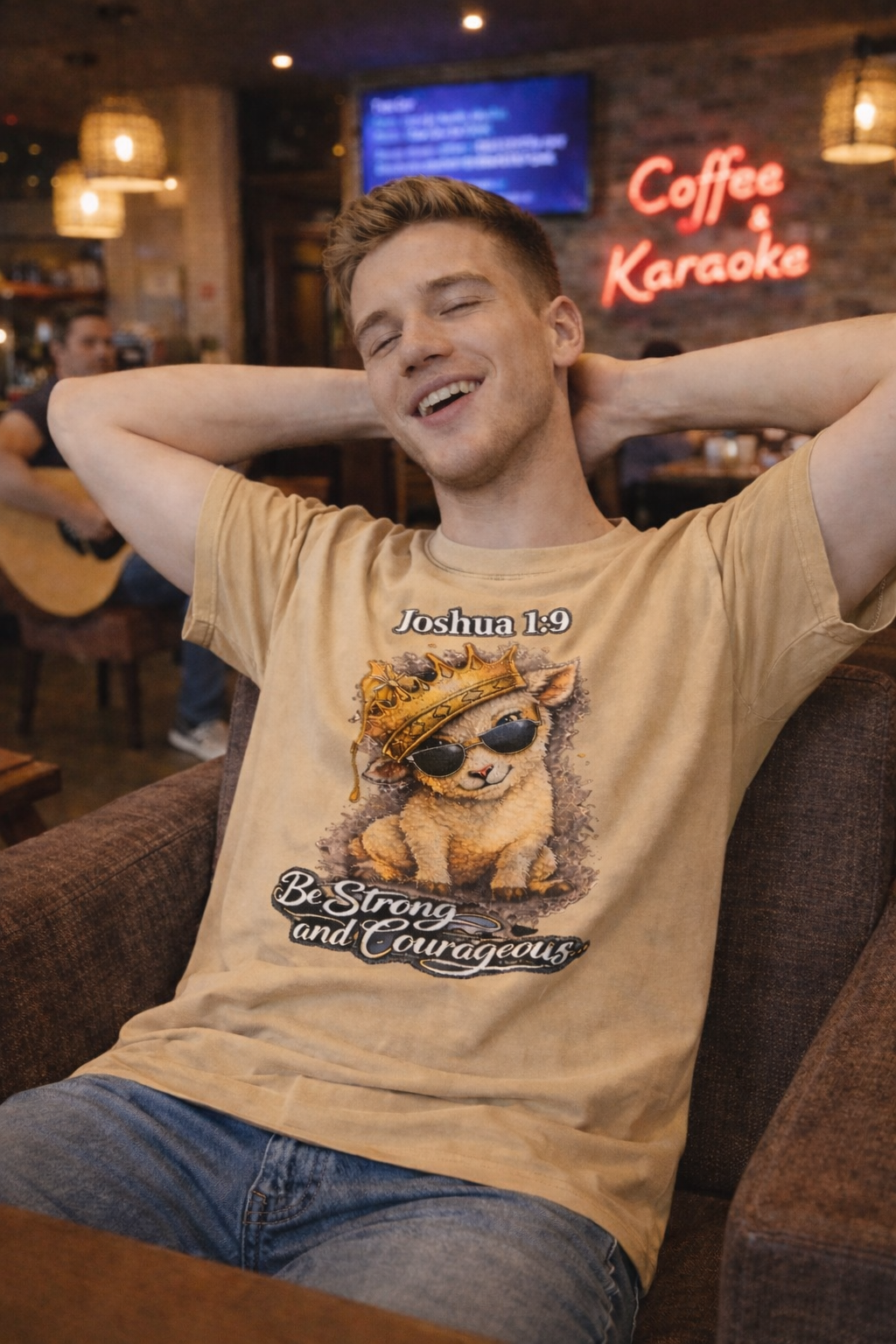 Joshua 1:9 Lion and Lamb Tee — "Be Strong and Courageous / God Is With You" Inspirational Graphic T-Shirt