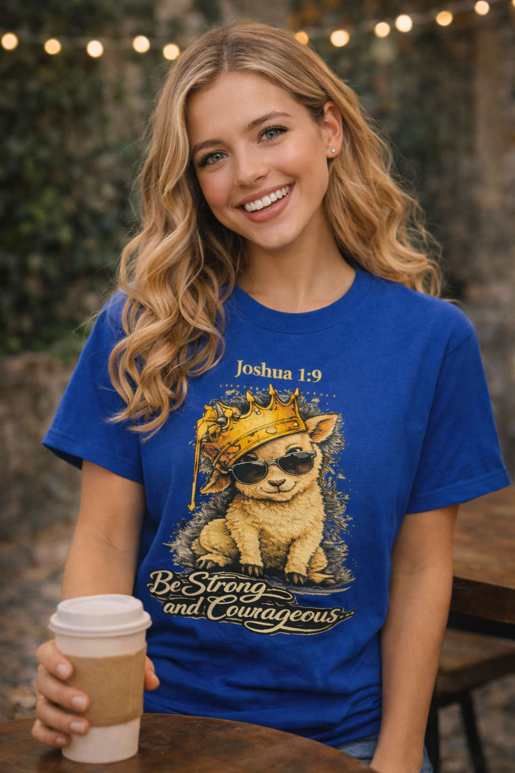 Joshua 1:9 Lion and Lamb Tee — "Be Strong and Courageous / God Is With You" Inspirational Graphic T-Shirt