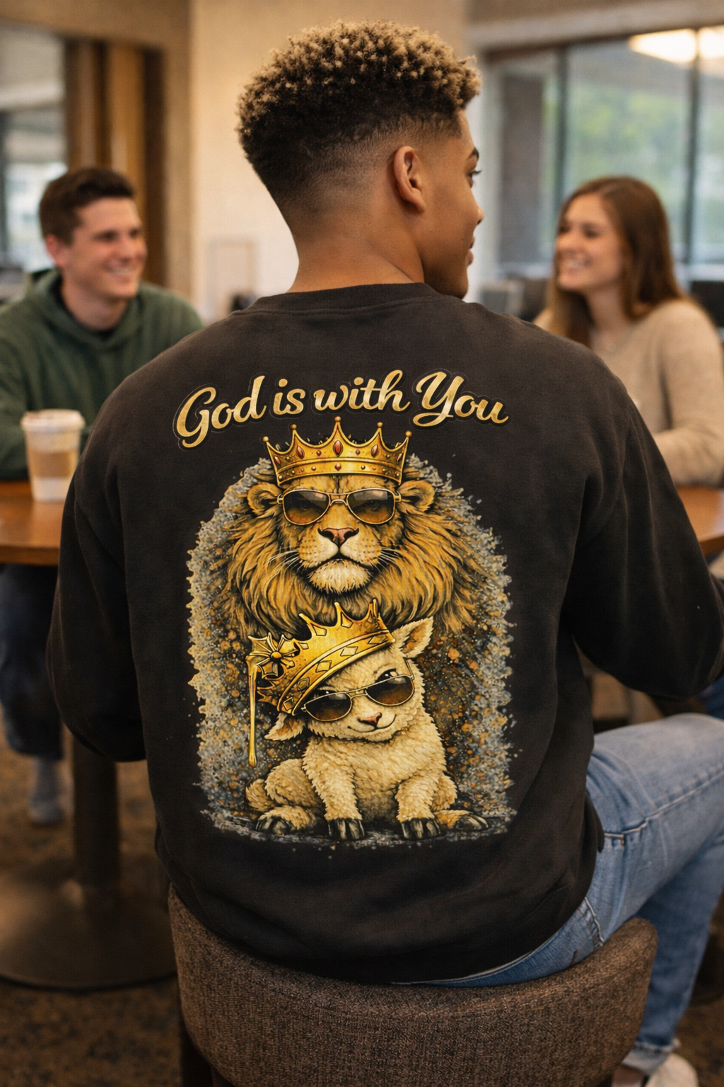 Joshua 1:9 Lion and Lamb Tee — "Be Strong and Courageous / God Is With You" Inspirational Graphic T-Shirt