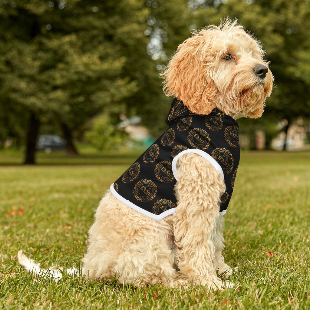 Pet Hoodie — Luxe Black & Gold Crest Pattern Hooded Dog Sweatshirt