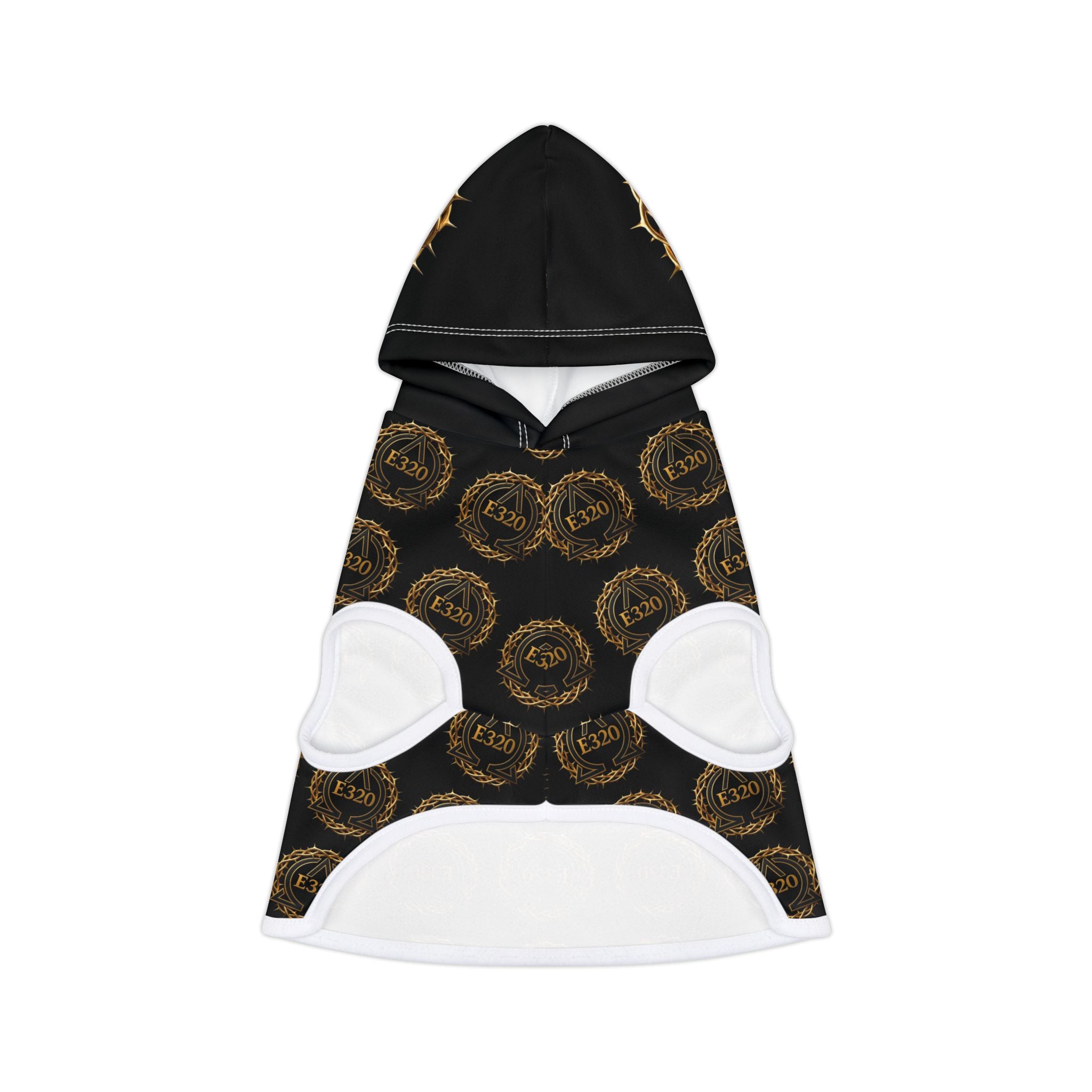 Pet Hoodie — Luxe Black & Gold Crest Pattern Hooded Dog Sweatshirt