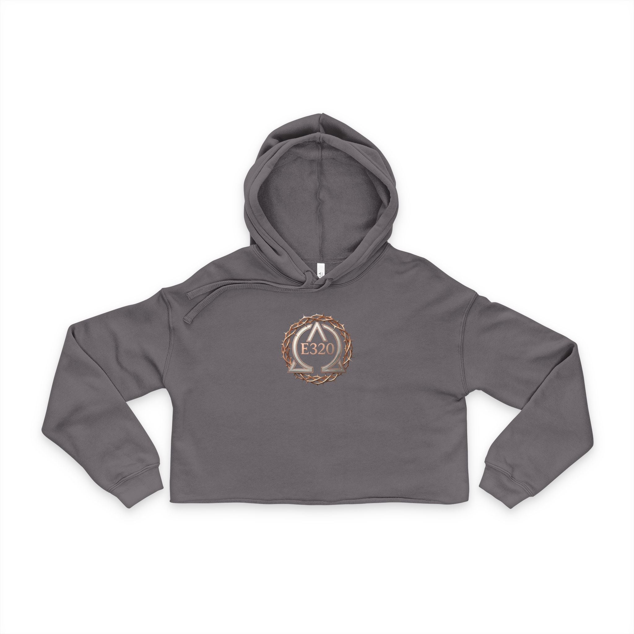 Women's 3/4 Storm Grey/Gray Gym Workout Hoodie Celtic Knot Laurel Crest Cropped Hoodie | Vintage Medallion Back Design