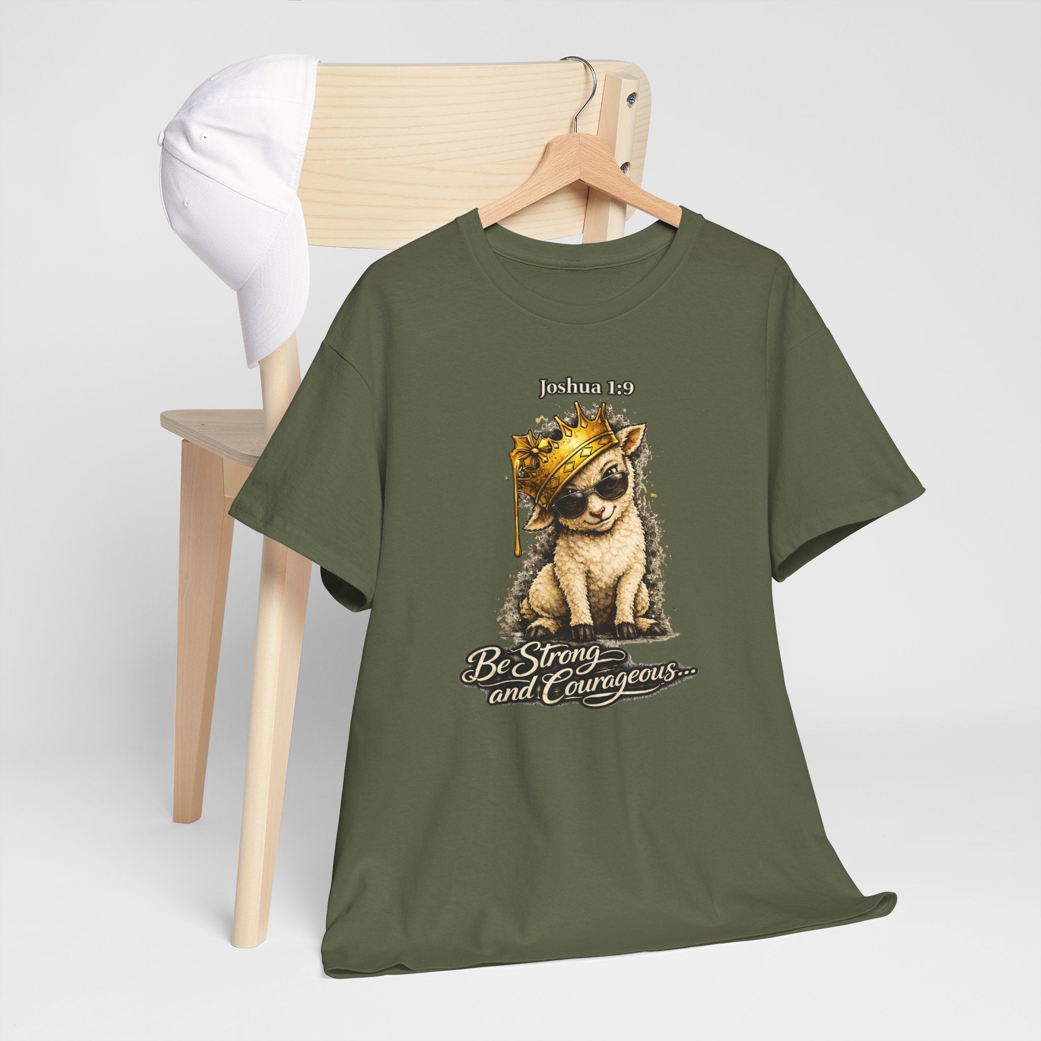 Joshua 1:9 Lion and Lamb Tee — "Be Strong and Courageous / God Is With You" Inspirational Graphic T-Shirt