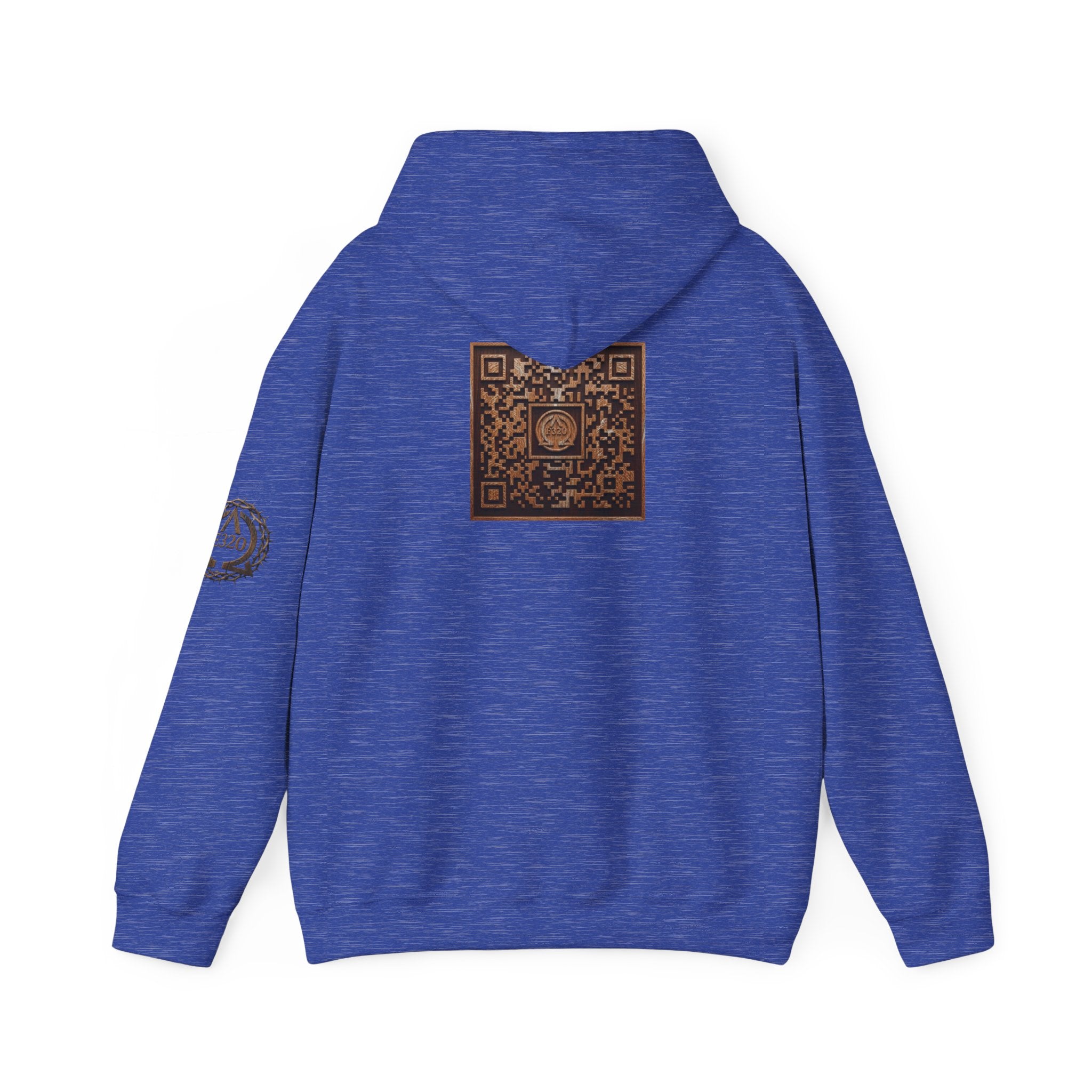 E320 Crest Hoodie — Vintage Wood-Look Alpha and Omega Crown Of Thorns QR Emblem Pullover