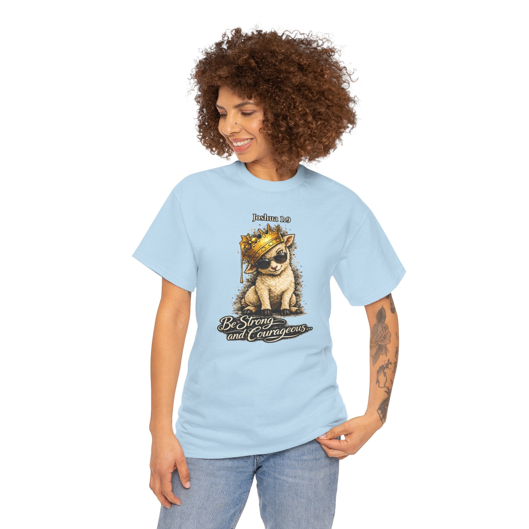 Joshua 1:9 Lion and Lamb Tee — "Be Strong and Courageous / God Is With You" Inspirational Graphic T-Shirt