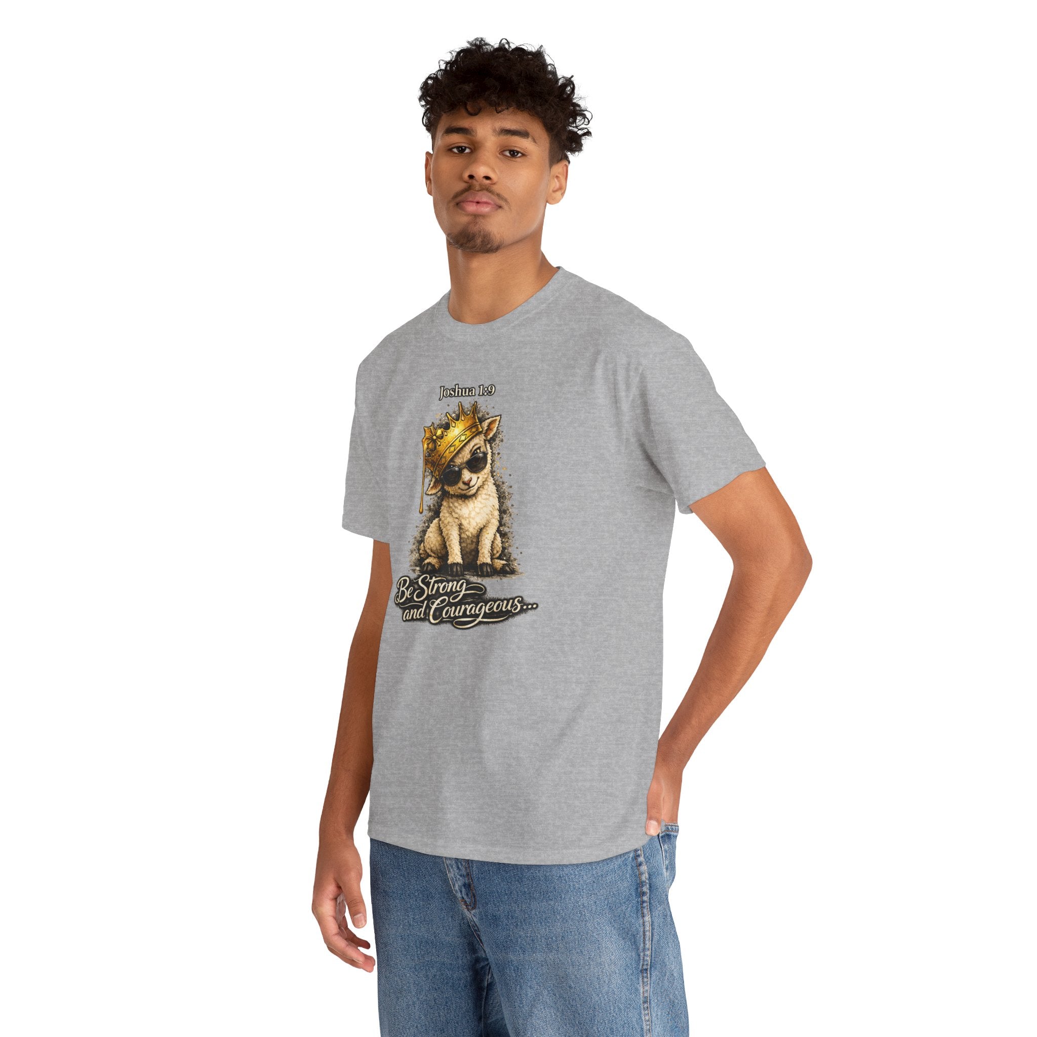 Joshua 1:9 Lion and Lamb Tee — "Be Strong and Courageous / God Is With You" Inspirational Graphic T-Shirt
