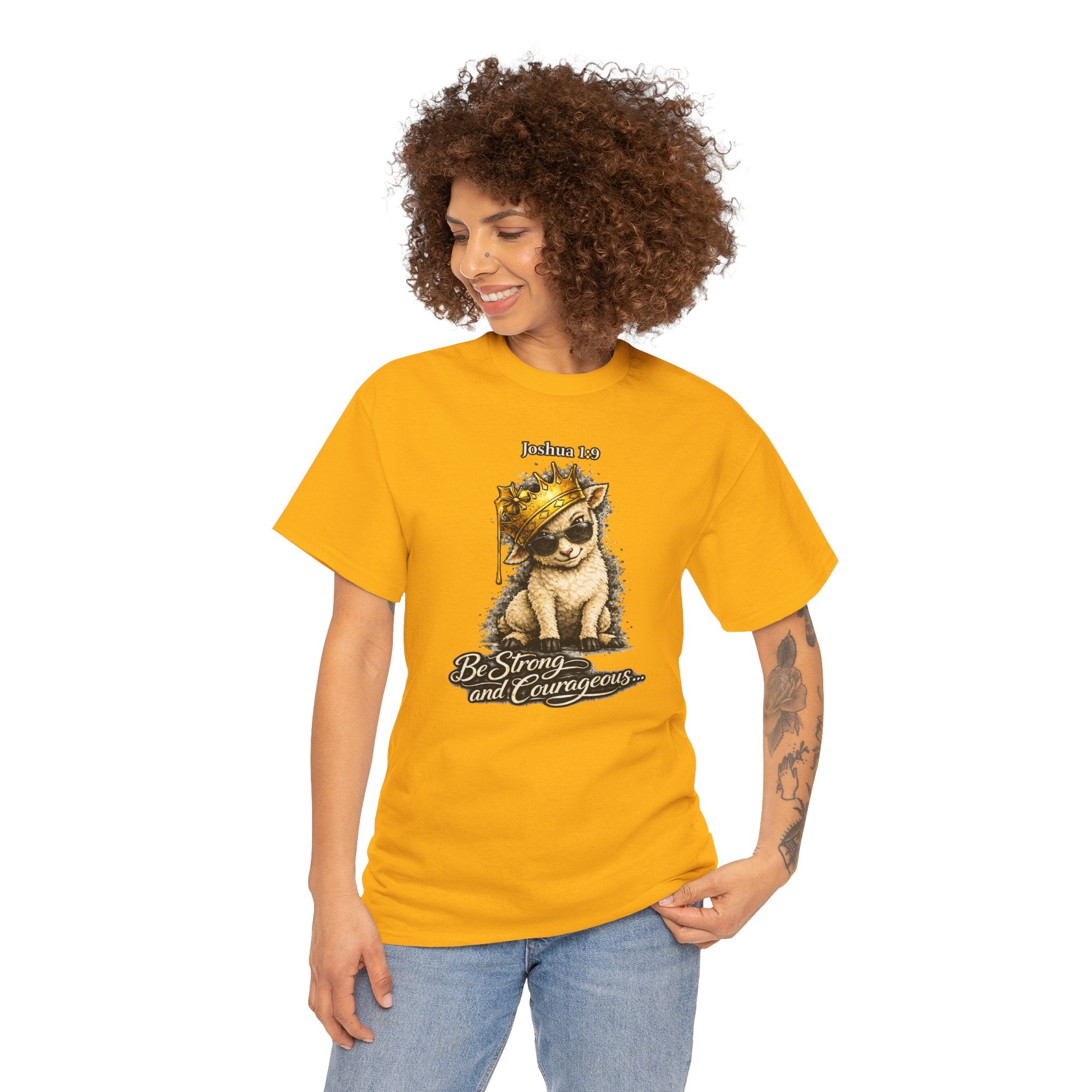 Joshua 1:9 Lion and Lamb Tee — "Be Strong and Courageous / God Is With You" Inspirational Graphic T-Shirt