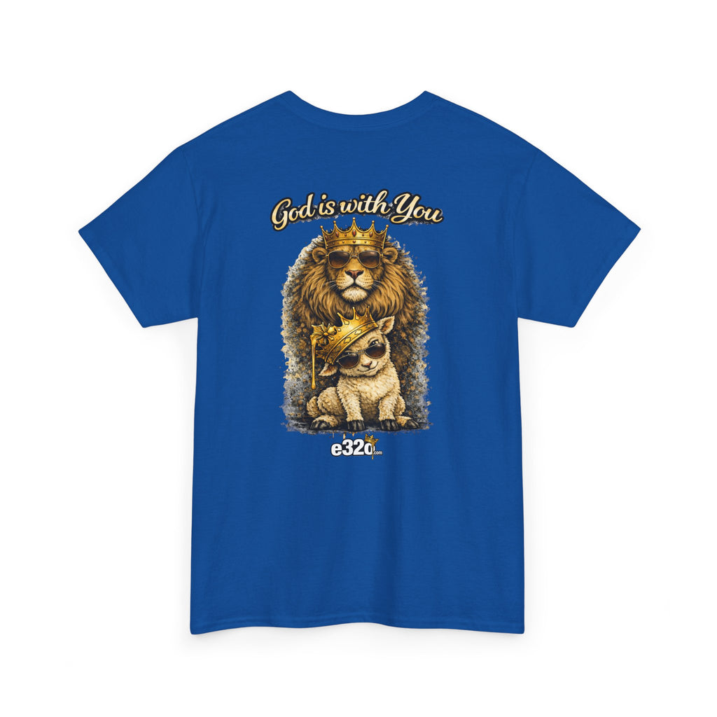 Joshua 1:9 Lion and Lamb Tee — "Be Strong and Courageous / God Is With You" Inspirational Graphic T-Shirt