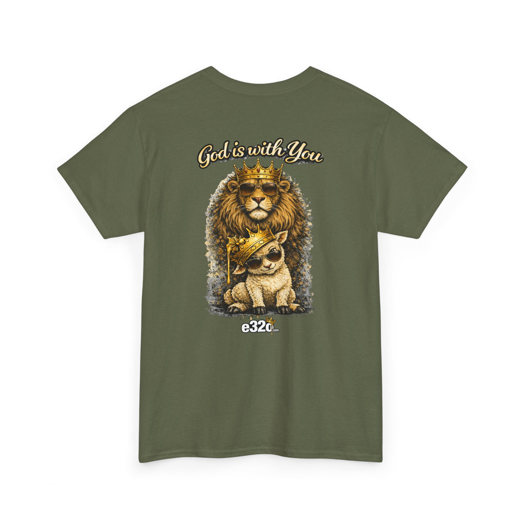 Joshua 1:9 Lion and Lamb Tee — "Be Strong and Courageous / God Is With You" Inspirational Graphic T-Shirt