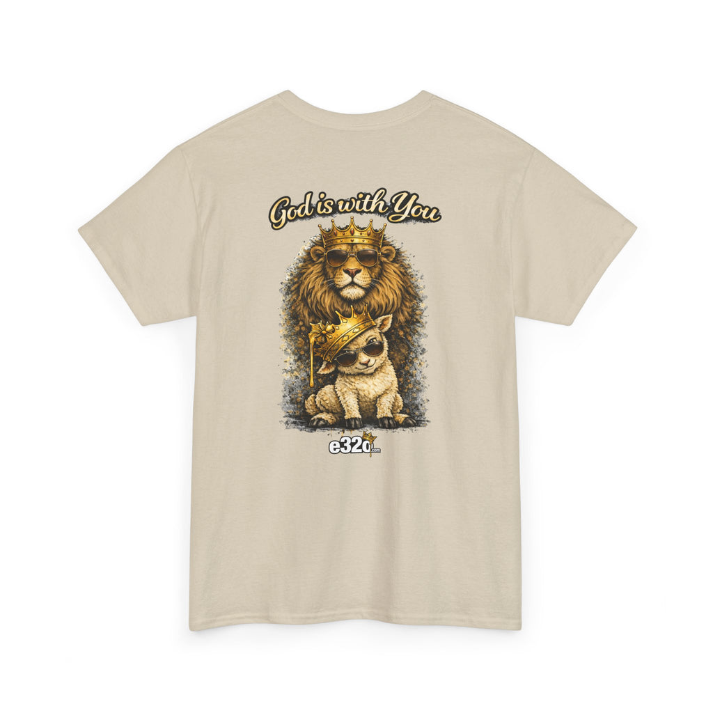 Joshua 1:9 Lion and Lamb Tee — "Be Strong and Courageous / God Is With You" Inspirational Graphic T-Shirt