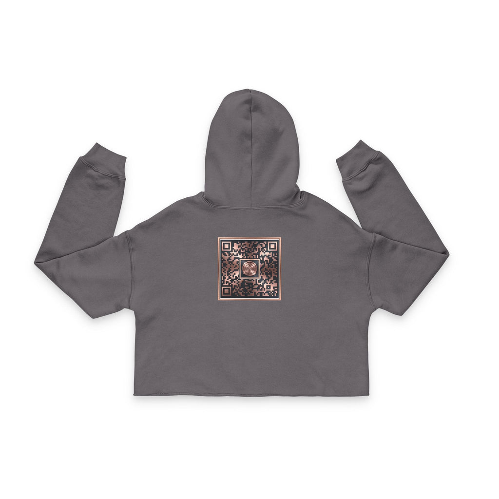 Women's 3/4 Storm Grey/Gray Gym Workout Hoodie Celtic Knot Laurel Crest Cropped Hoodie | Vintage Medallion Back Design