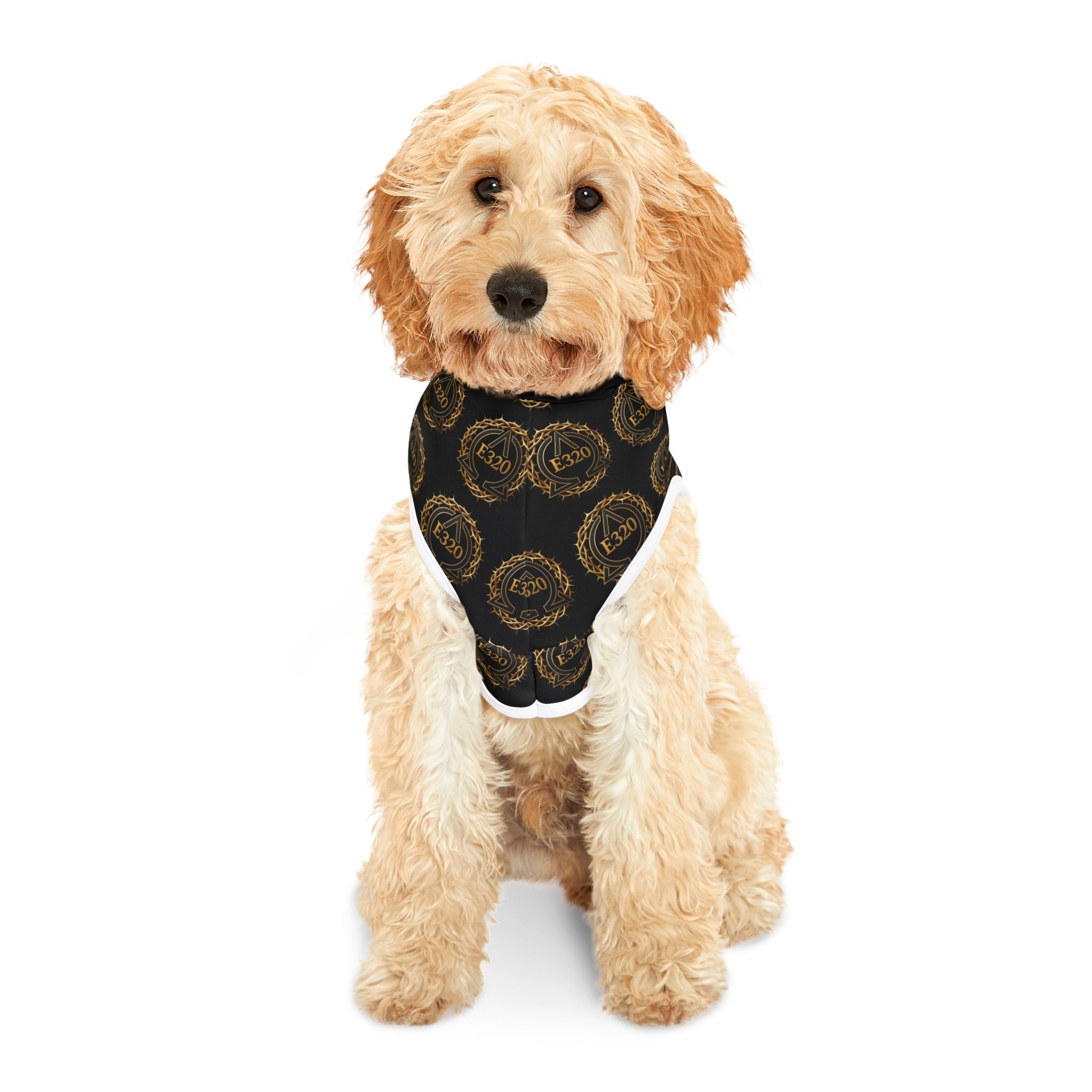 Pet Hoodie — Luxe Black & Gold Crest Pattern Hooded Dog Sweatshirt