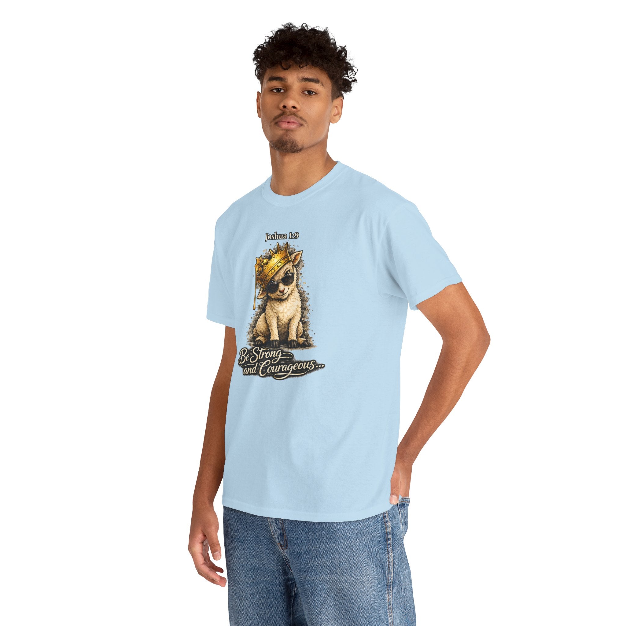 Joshua 1:9 Lion and Lamb Tee — "Be Strong and Courageous / God Is With You" Inspirational Graphic T-Shirt