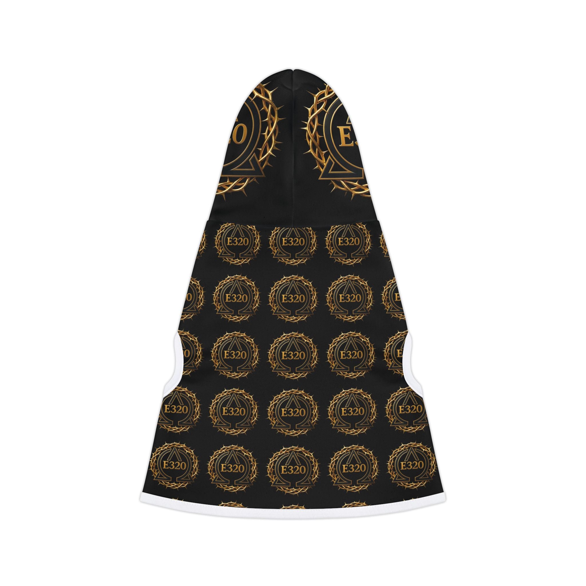 Pet Hoodie — Luxe Black & Gold Crest Pattern Hooded Dog Sweatshirt