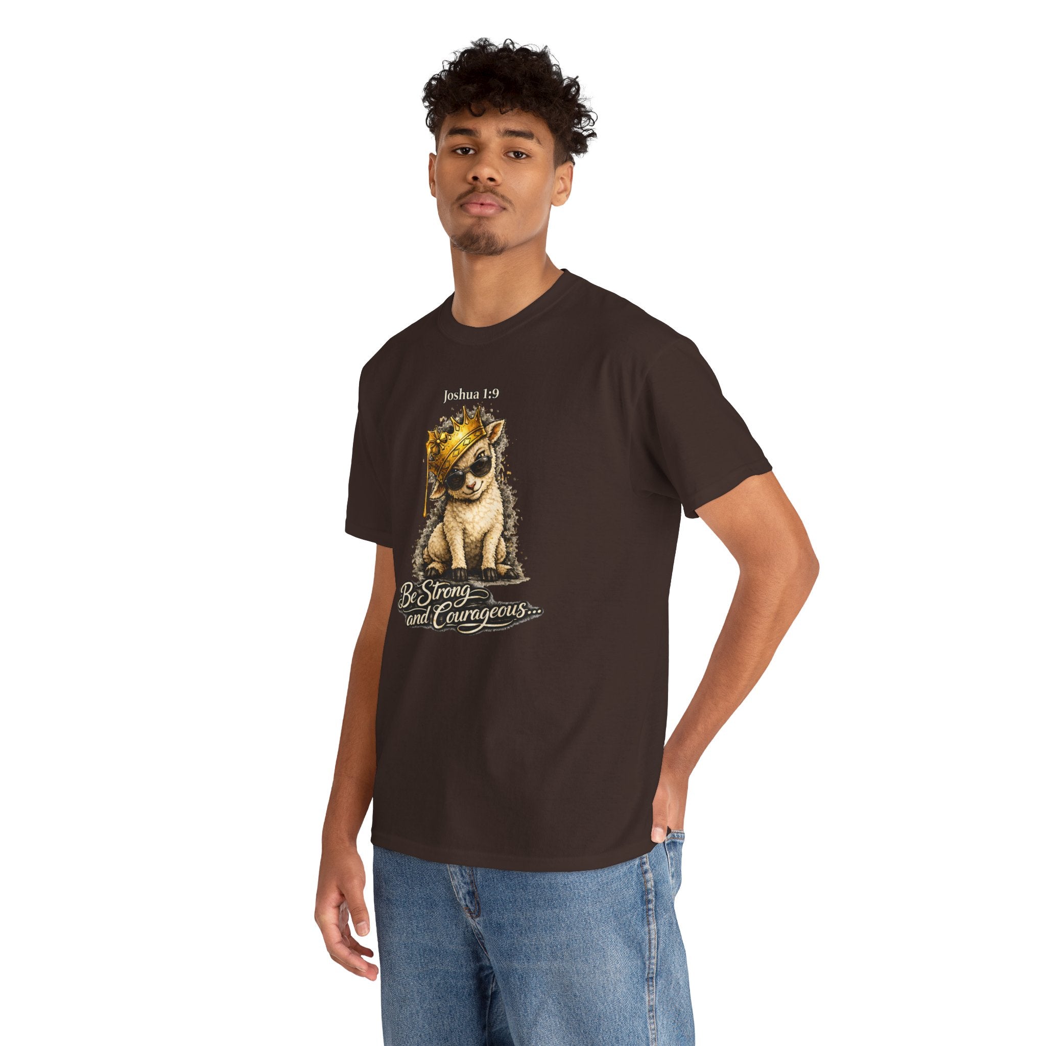 Joshua 1:9 Lion and Lamb Tee — "Be Strong and Courageous / God Is With You" Inspirational Graphic T-Shirt